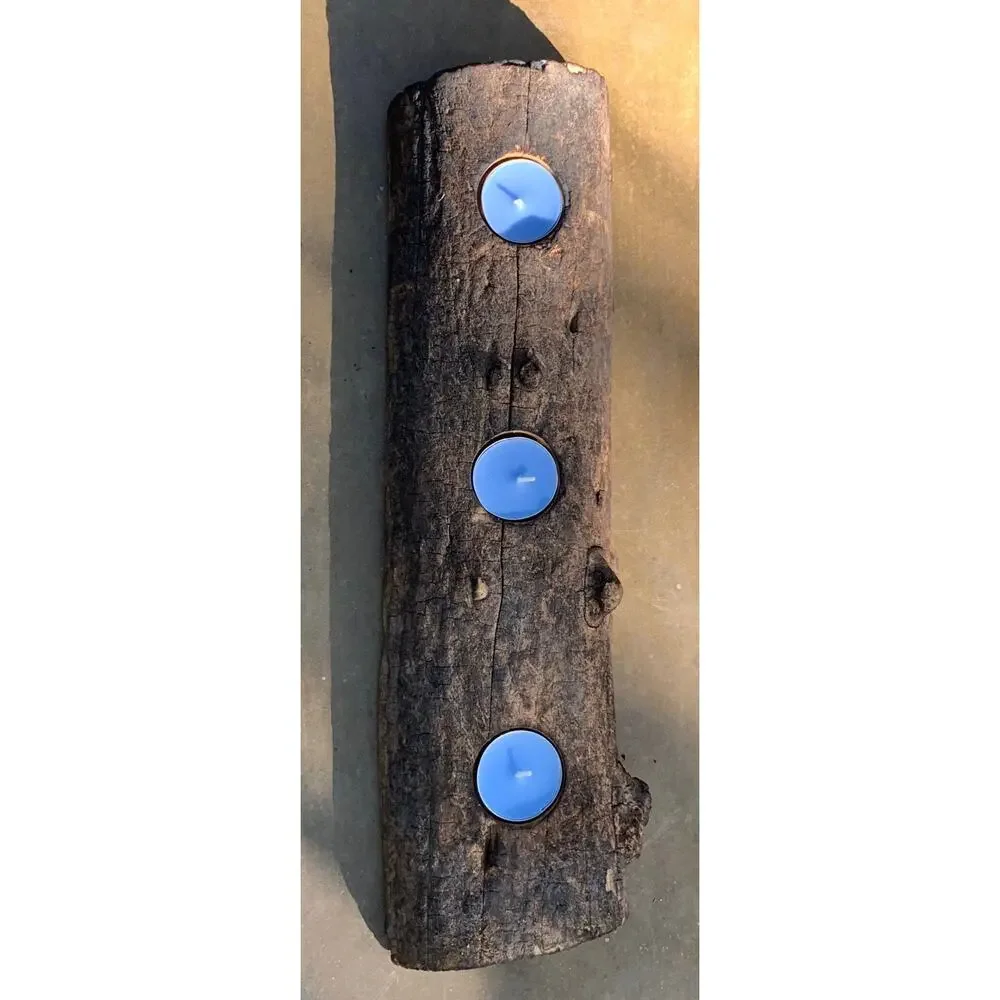 Primitive Natural Log Wood Candleholder 3 Hole Votive Tealight Centerpiece Cabin